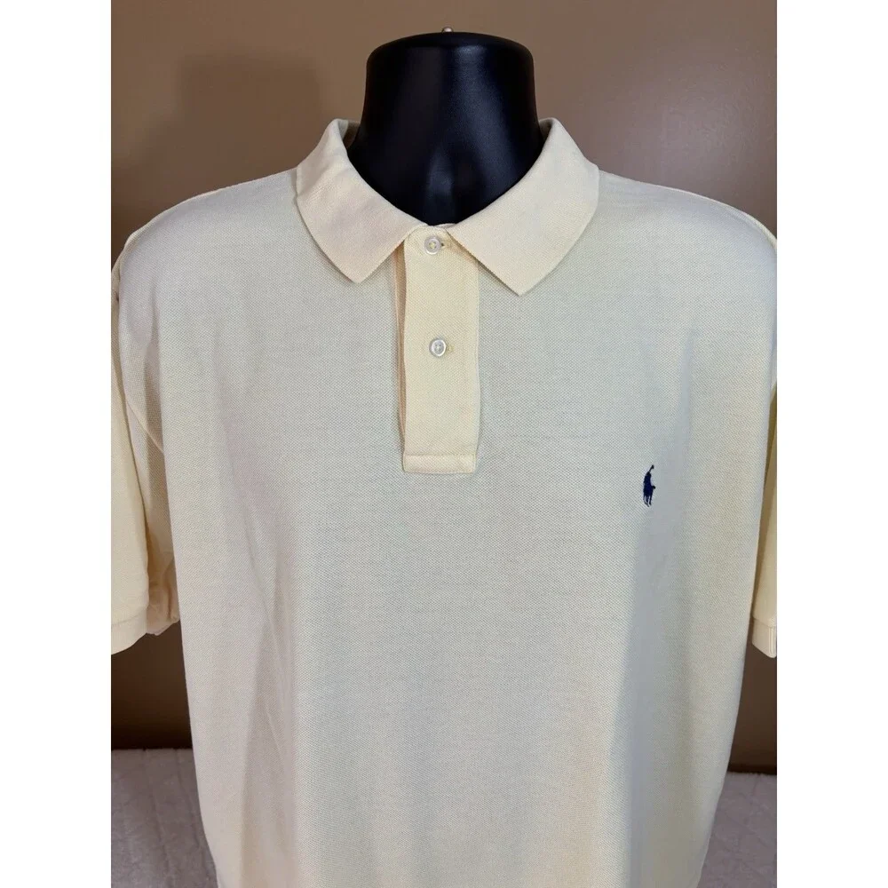 Vintage Ralph Lauren Embroidered Polo Shirt Light Yellow Mens Size Large